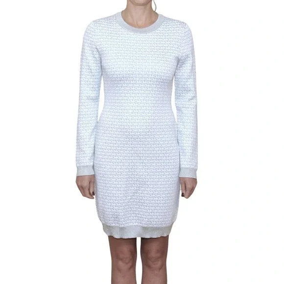 Michael Kors | Dresses | Michael Kors Logo Jacquard Dress Long Sleeve  Silver Nwt 225 | Poshmark
